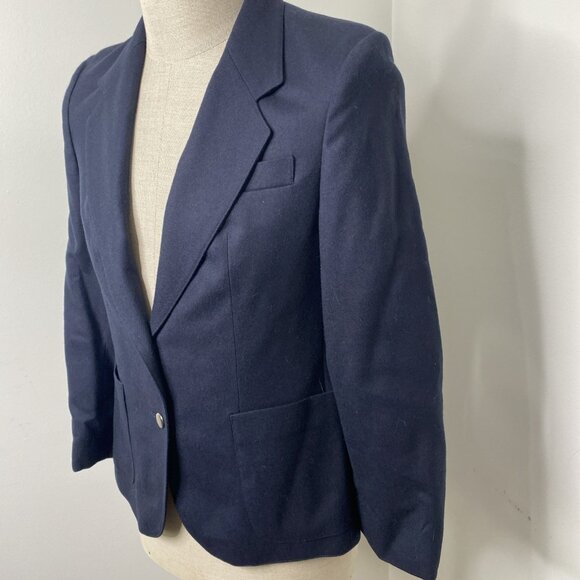 Harrods Wool Blazer Size UK 10 US 8 Navy Blue Jacket Two Button - Picture 4 of 9
